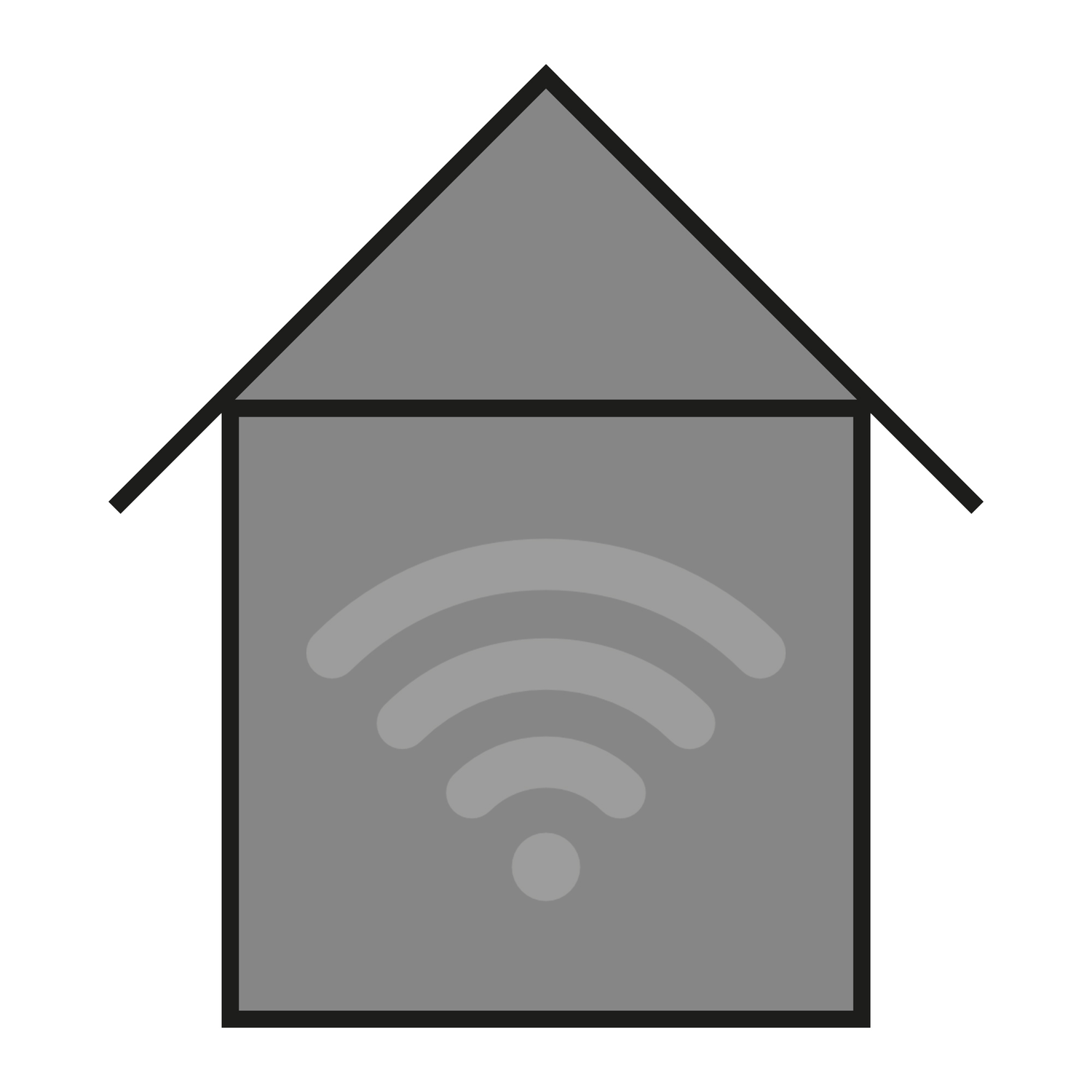 Illustration eines grauen Haus mit einem Wlan Symbol in der Mitte